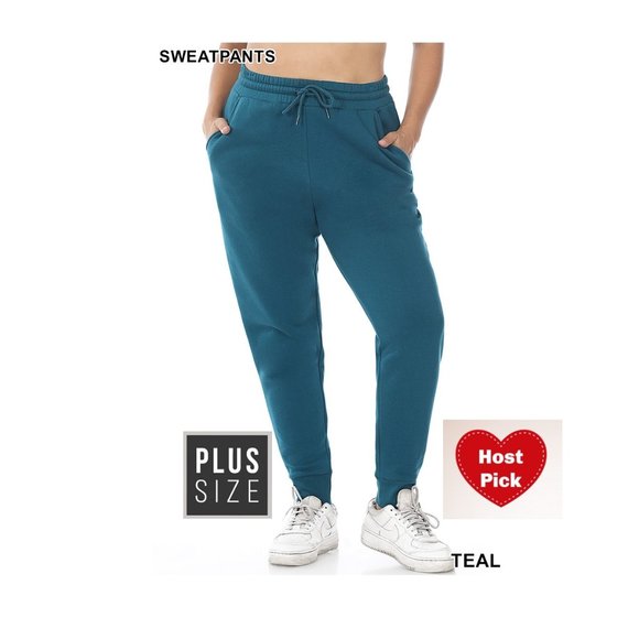 Women's Plus Size Relaxed Fit Sweatpants with Pockets - Teal - Picture 1 of 6